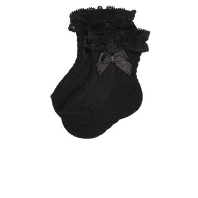 Mini girls black lace trim socks pack